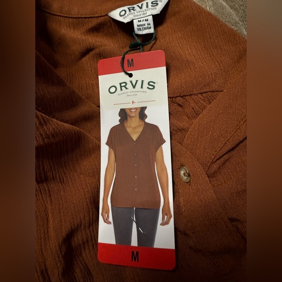 Orvis Women's Short Sleeve Button Front Blouse Shirt Rust Color NWT M - Picture 3 of 4